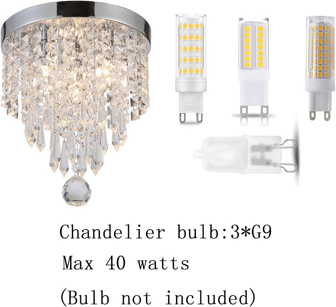 Mini Chandelier Flush Mount Crystal Ceiling Light 3 Lights Modern Chrome Crystal Light Fixtures for Bedroom,Hallway,Closet,Girls Room,Kitchen