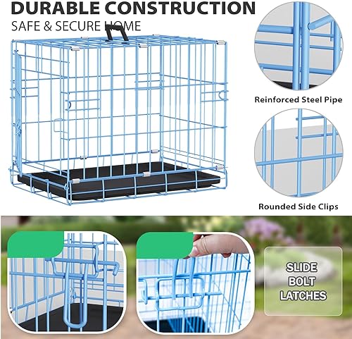 Vista 18 de Petmate - Jaulas plegables de alambre de metal, de 30 pulgadas, para perros grandes, para exteriores e interiores, con doble puerta, bandeja Azul