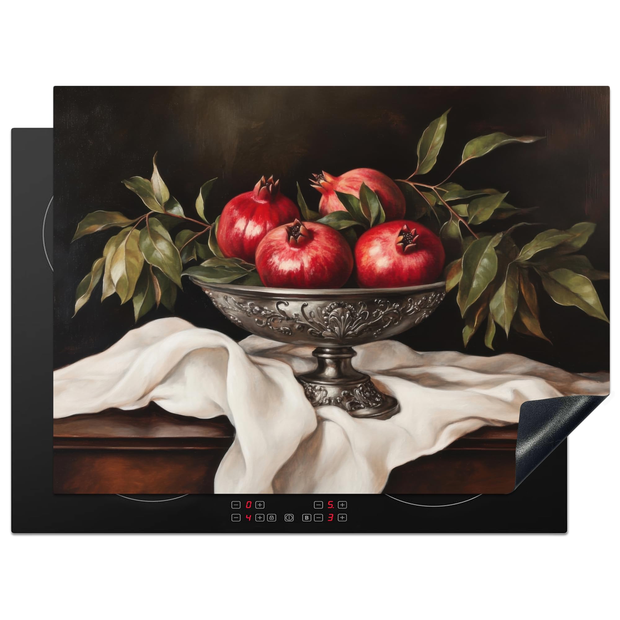 KitchenYeah© Induction Hob Protector Mat 20.5"x27.6" / 70x52 cm Cooker Top Protectors Cover Ceramic Covers Electric Hobs Vinyl Pomegranates - Classic - Vintage — image 1