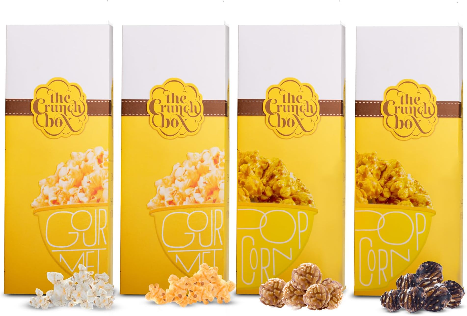 - The Crunch Box Gourmet Popcorn Gift Combo Pack of 4 - Chocolate (170gms), Caramel(170gms), Cheese(30gms) & Himalayan Salt(30gms) | Perfect for Parties, Family Gathering & Gifting