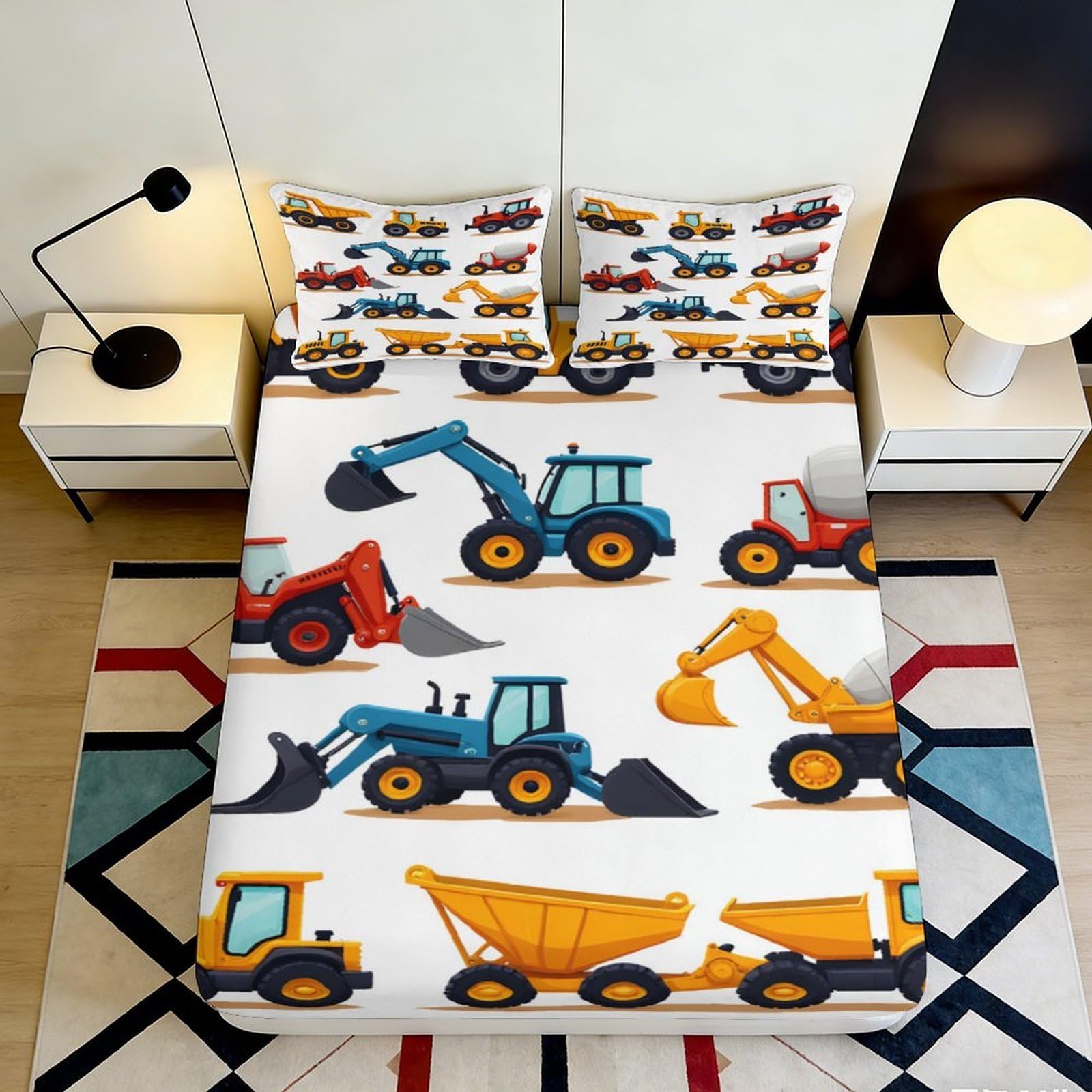 Jqzkxnhpbr Style-2 3D Printed Construction Vehicle Fitted Sheet Microfiber Soft Breathable Excavator Bed Cover For Bedroom Dorm Decor Mattress Protection 90X200x25cm