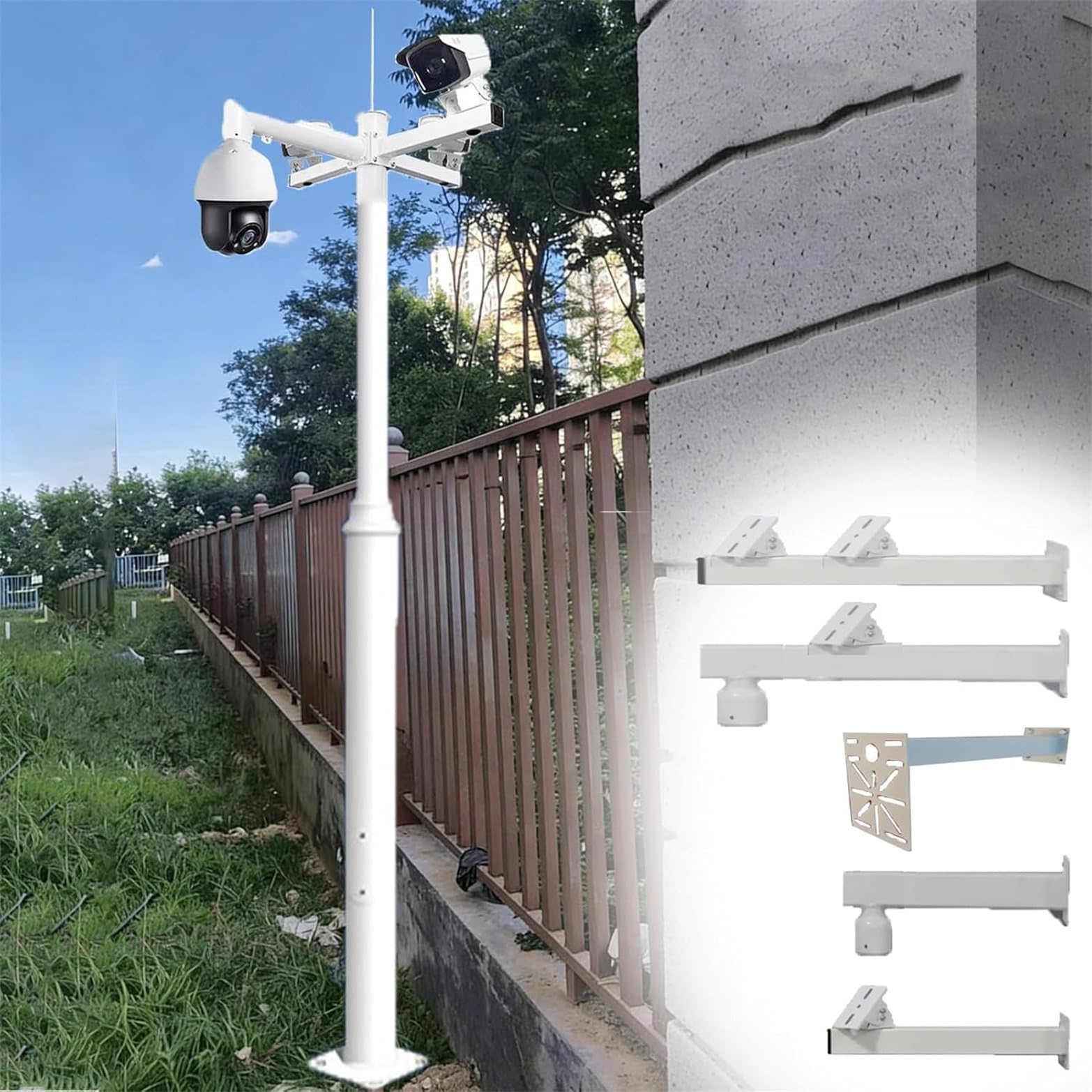 Nuxyyds Outdoor Surveillance Camera Pole, Security Camera Pole with Universal Bracket and Ground Stake, Metal Mount Bracket Extender Pole for CCTV Camera Systems 8.2ft~2.5m