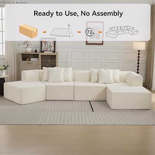 Miniatura 6 de Sofá seccional curvo de terciopelo nube extragrande de 140'', sofá sin estructura con chaise longue en forma de L, sofá seccional modular tapizado