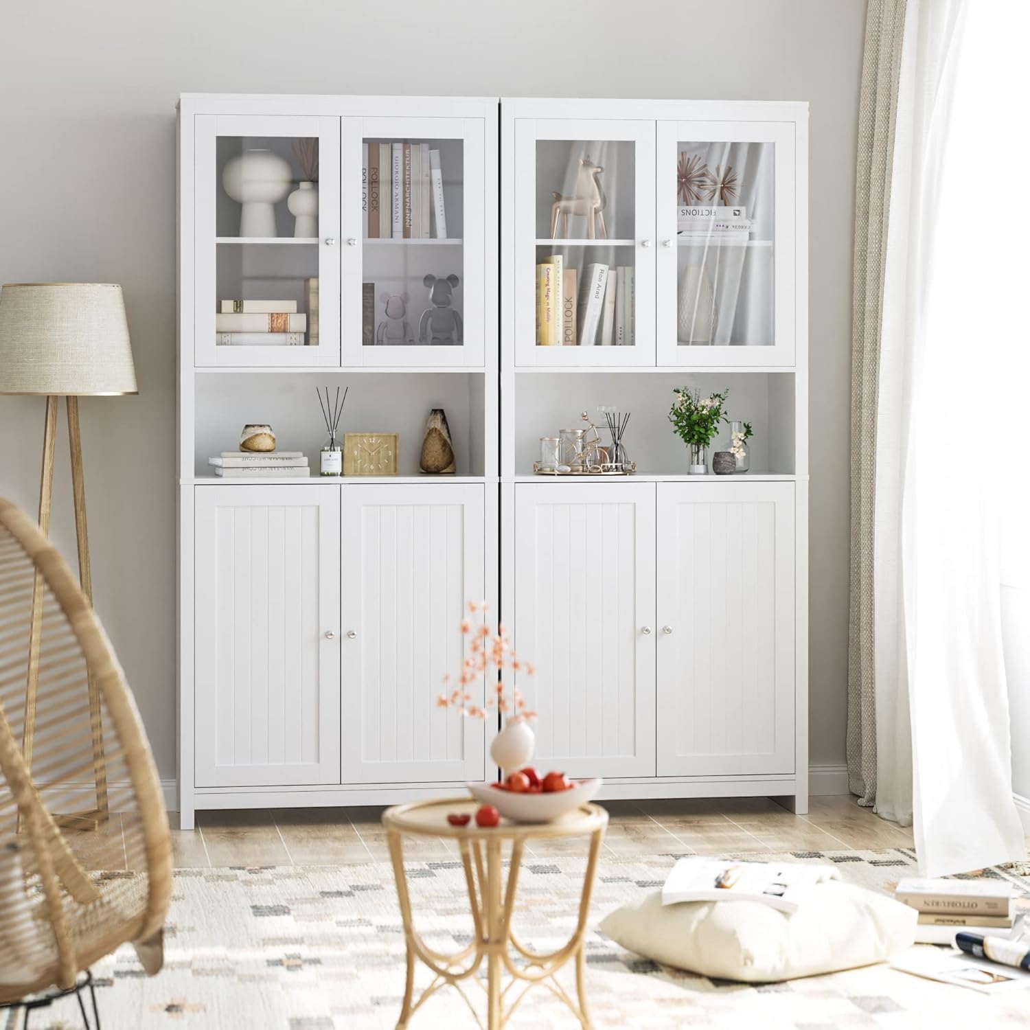 FOREHILL 190cm Credenza Cucina,Mobile Buffet Dispensa Cucina,Credenza Alta da Cucina,Mobiletto Multiuso con Vani Aperti e Armadietti, per Soggiorno, Ufficio(Bianco)