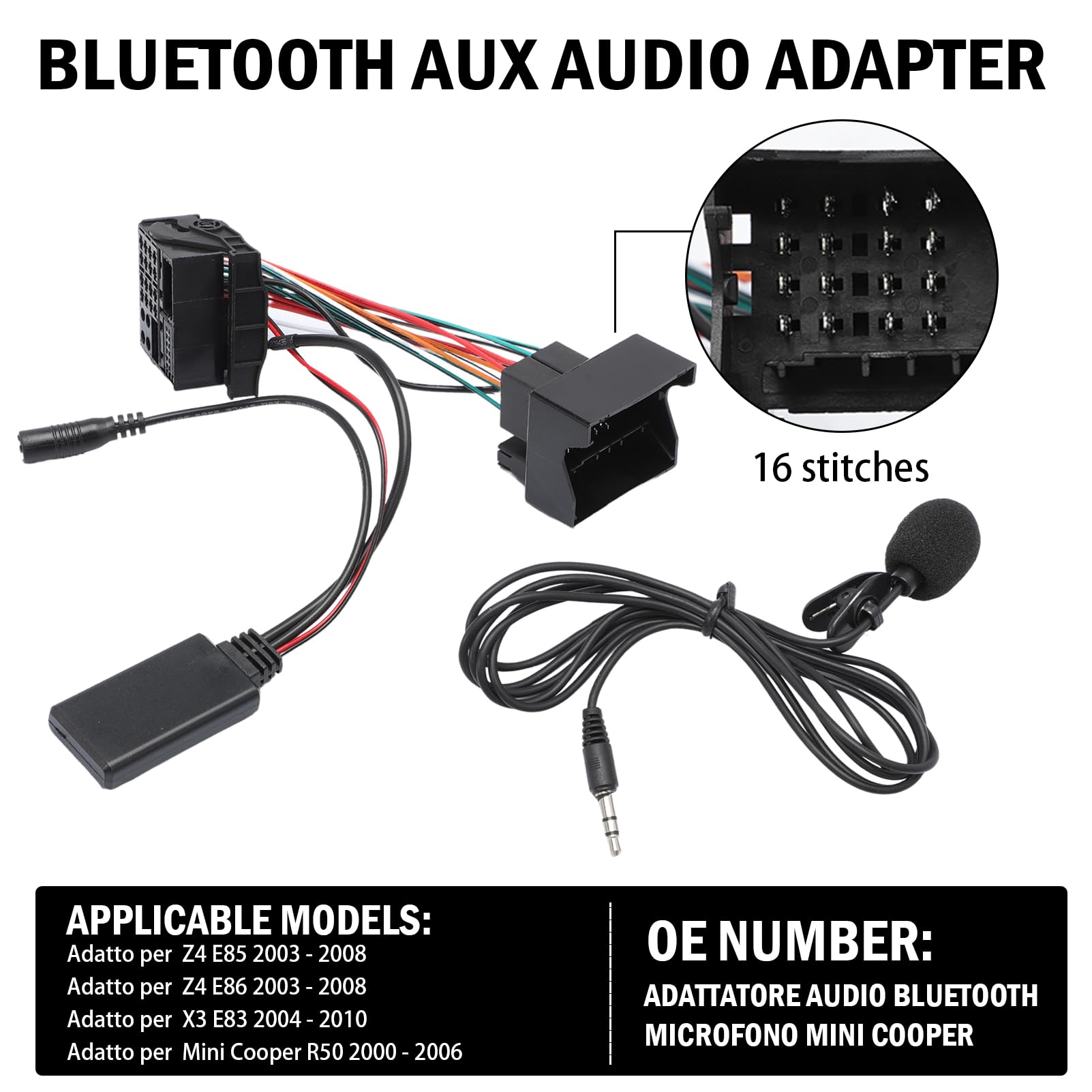 Aux Adapter audio Bluetooth 5.0 z mikrofonem do Z4 E85 2003-2008 E86 X3 E83 2004-2010 Mini Cooper R50 2000-2006 S R53 JCW