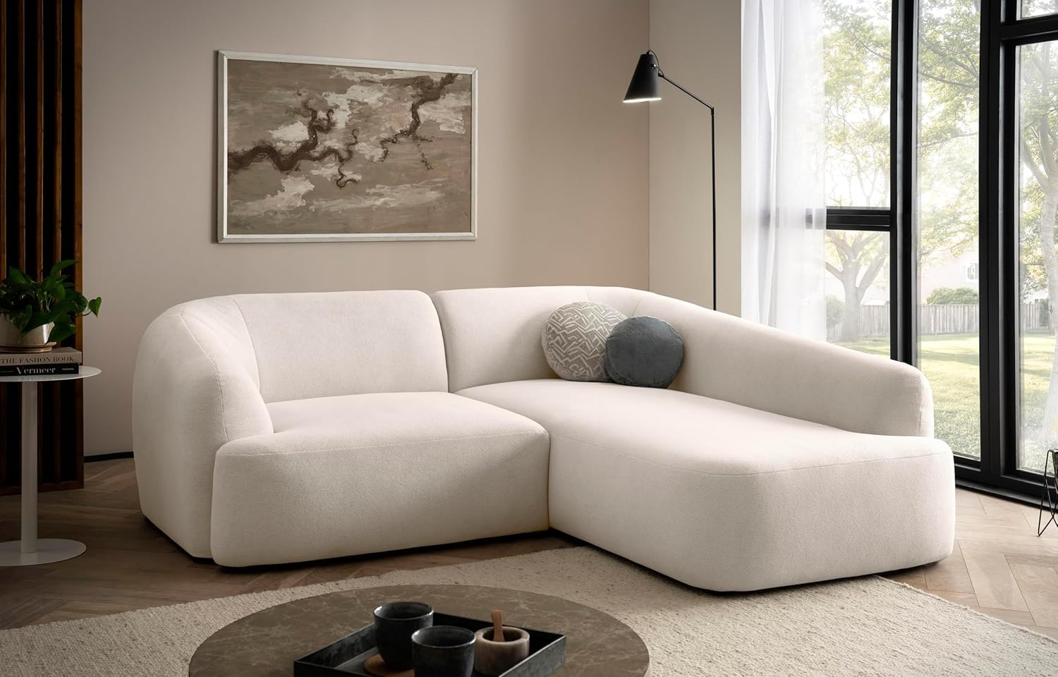 DOMO. collection Ecksofa Ansina, Taschenfederkern, Creme | Longchair rechts mit Taschenfederkern, komfortable Polsterecke in L-Form, 216 x 196 x 76 cm (BxTxH)