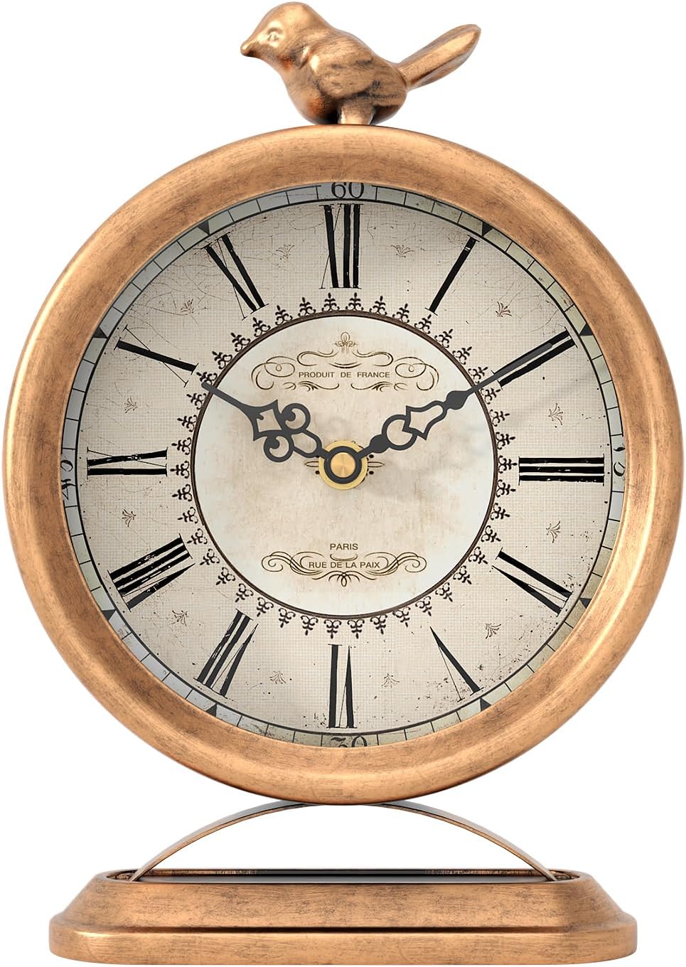 Reloj de mesa vintage con pájaro, estilo europeo antiguo, reloj de repisa dorada, escritorio y estante decorativo, para granja, mesita de noche,