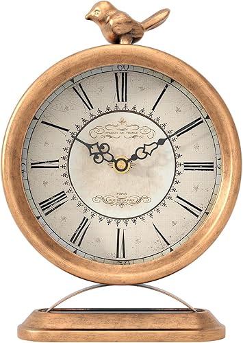 Reloj de mesa vintage con pájaro, estilo europeo antiguo, reloj de repisa dorada, escritorio y estante decorativo, para granja, mesita de noche,