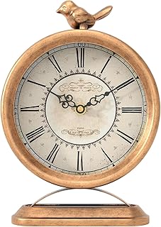 Vintage Table Clock with Bird, European Antique Style Gold Mantel Clocks...