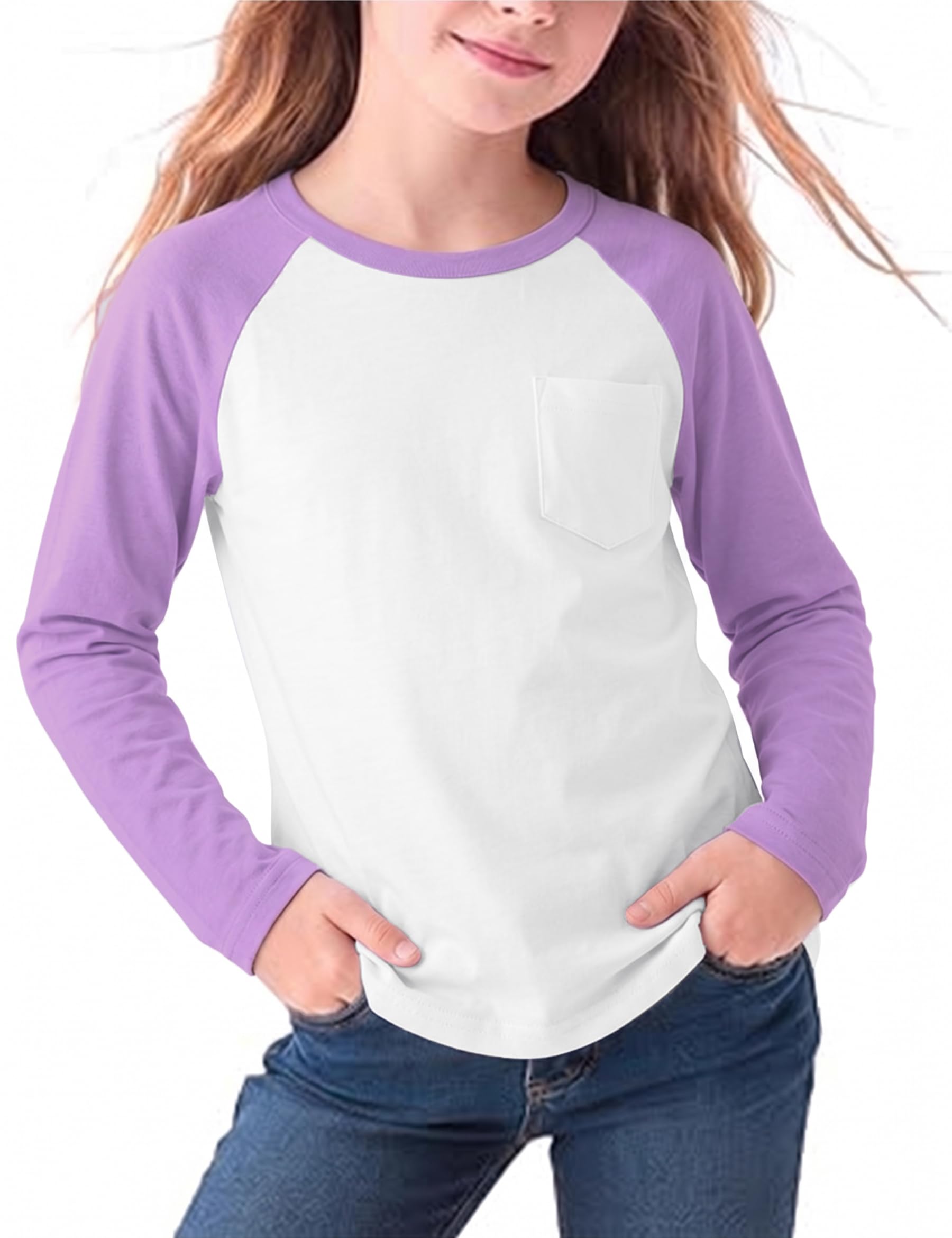 Leversic Langarmshirt Mädchen Farbblockierung Bequeme Mit Taschen Oberteil | Rundhals,Regular Fit,Herbst/Winter,College-Stil,Alltag,5-14 Jahre