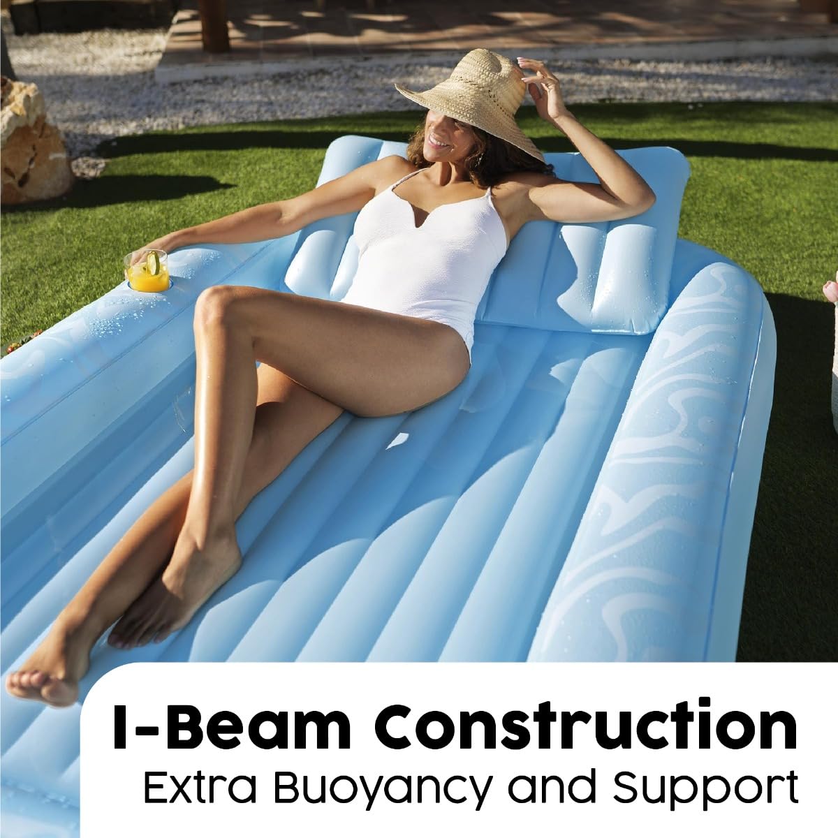 Bestway 43838 Lettino abbronzante e materassino Sun-Kissed con cuscino e portabicchieri, azzurro
