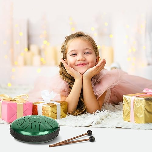 Miniatura 6 de LEKATO - Tambor de lengua de acero de 6 pulgadas, 11 notas, tambor de aleación de acero D, percusión de tambor zen para meditación, yoga, educación