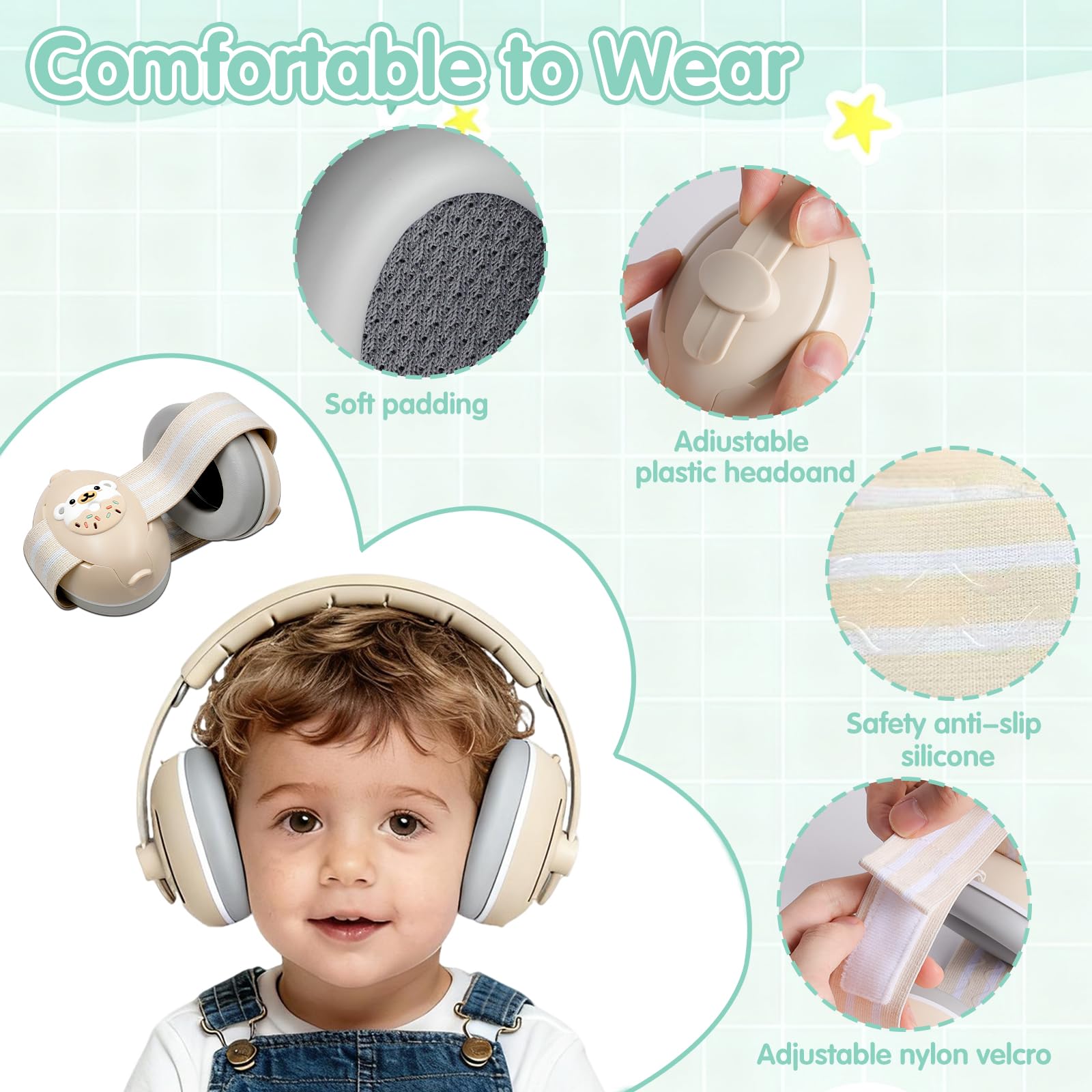 2 In 1 Cuffie Neonato Antirumore, Regolabile Cuffie Aereo Neonato, Protettori Acustici per Neonati, Ideale per Udito Ideale per Dormire, Voli, Eventi Leggere Comode E Facili Da Trasportare