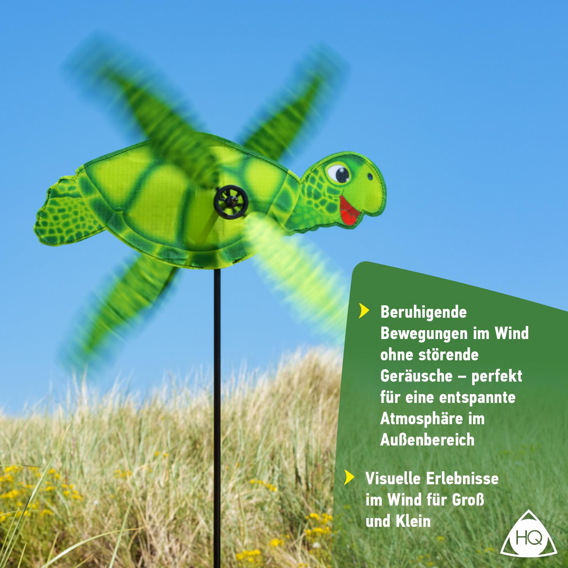 HQ Design Windspiration - Paddle Spinner, UV-beständige und wetterfeste Windspiel Deko für Garten, Terrasse und Balkon - Windrad inkl. Standstab (Sea Turtle)