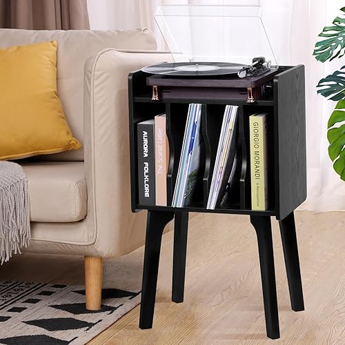 Miniatura 2 de Soporte para tocadiscos con 4 gabinetes, soporte para discos de vinilo con 4 patas de madera, adecuado para discos de 7 y 10 pulgadas,