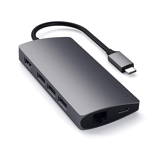 Immagine del prodotto SATECHI Adattatore USB C Hub V2 - HDMI 4K (60Hz), Ricarica USB C 60W, GbE, Lettore SD/Micro, USB 3.0 - Per MacBook Pro/Air M2/M1, iPad Pro/Air M2/M1, Mac Mini M2, iMac M1 (Grigio Siderale)
