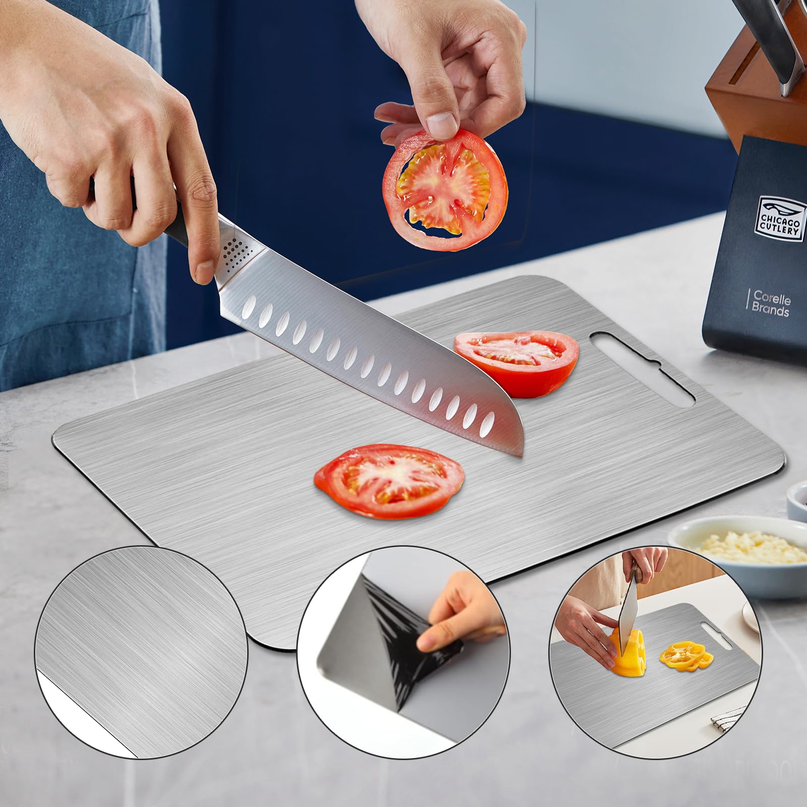 Planche Decouper Titane Planche à Découper En Titane - 2 Pièces Inox Double Face - 20x30cm + 30x40cm - Hygiénique Et Anti-odeurs Accessoire Cuisine Sans BPA