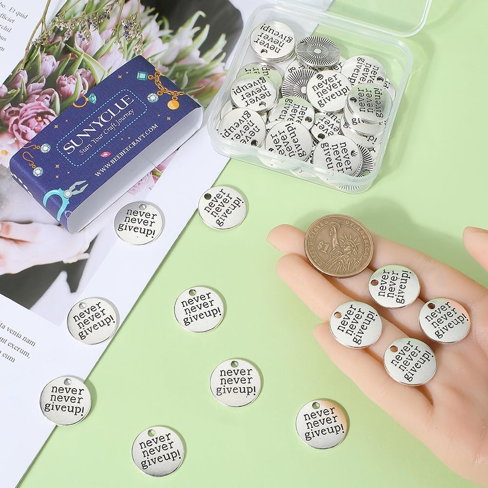 SUNNYCLUE 1 Box 50Pcs Inspirational Words Charm Silver Motivational Charms Bulk Letters Message Vintage Alloy Saying Charm for Jewelry Making Charms Supplies DIY Necklace Bracelet Earrings Craft Gifts - Image 3