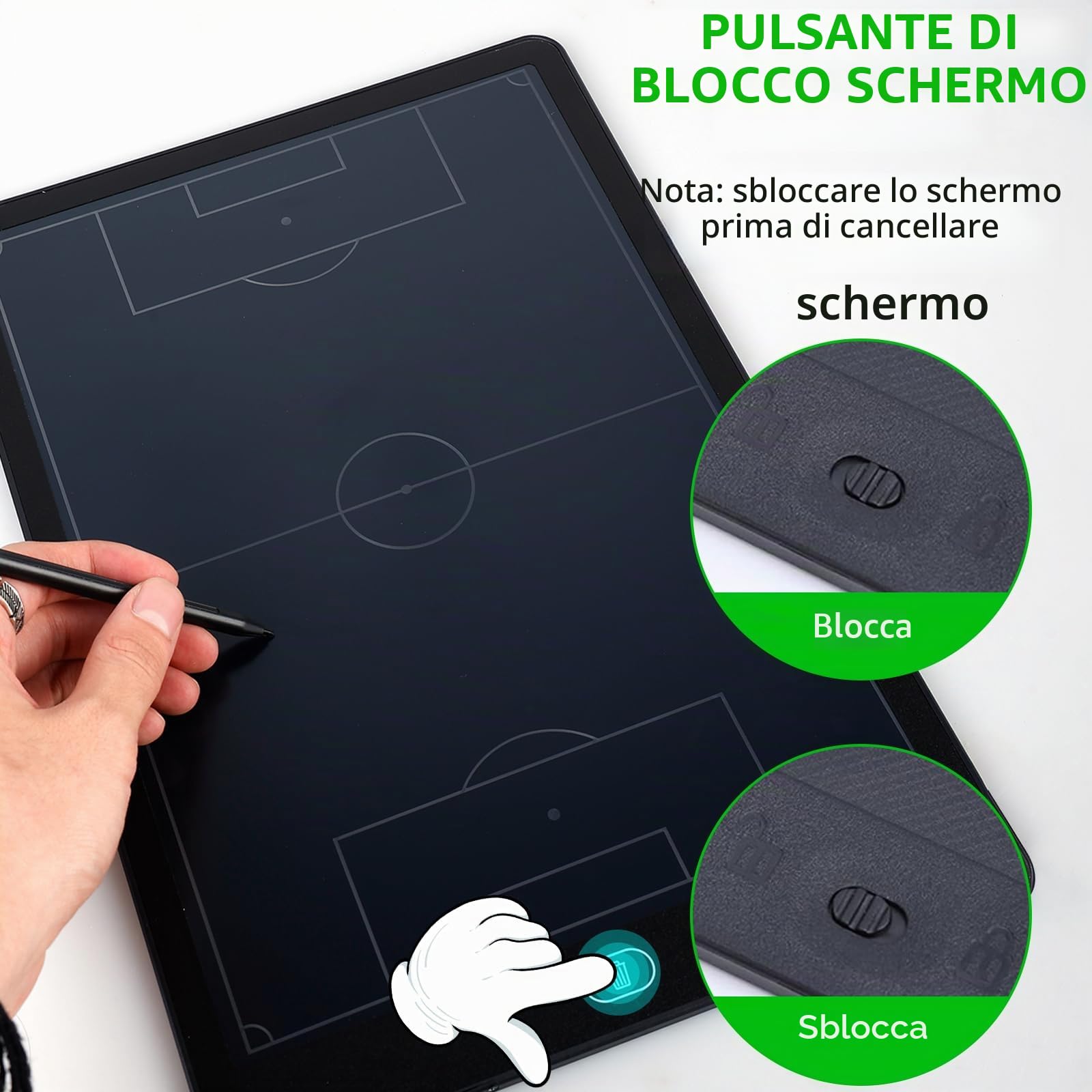 Lavagna LCD Electronic con penna tattica, 16" Erasable Drawing Board per istruzioni tattiche e strumenti di allenamento prima del gioco