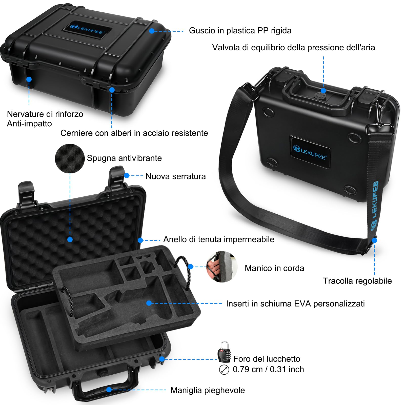 LEKUFEE Valigia Rigida Impermeabile e Portatile per DJI Osmo Mobile 8,Osmo Mobile 7P/7,Stabilizzatore Gimbal,DJI Mic 3/2/Mic Mini e Altri Accessori (Solo Custodia)