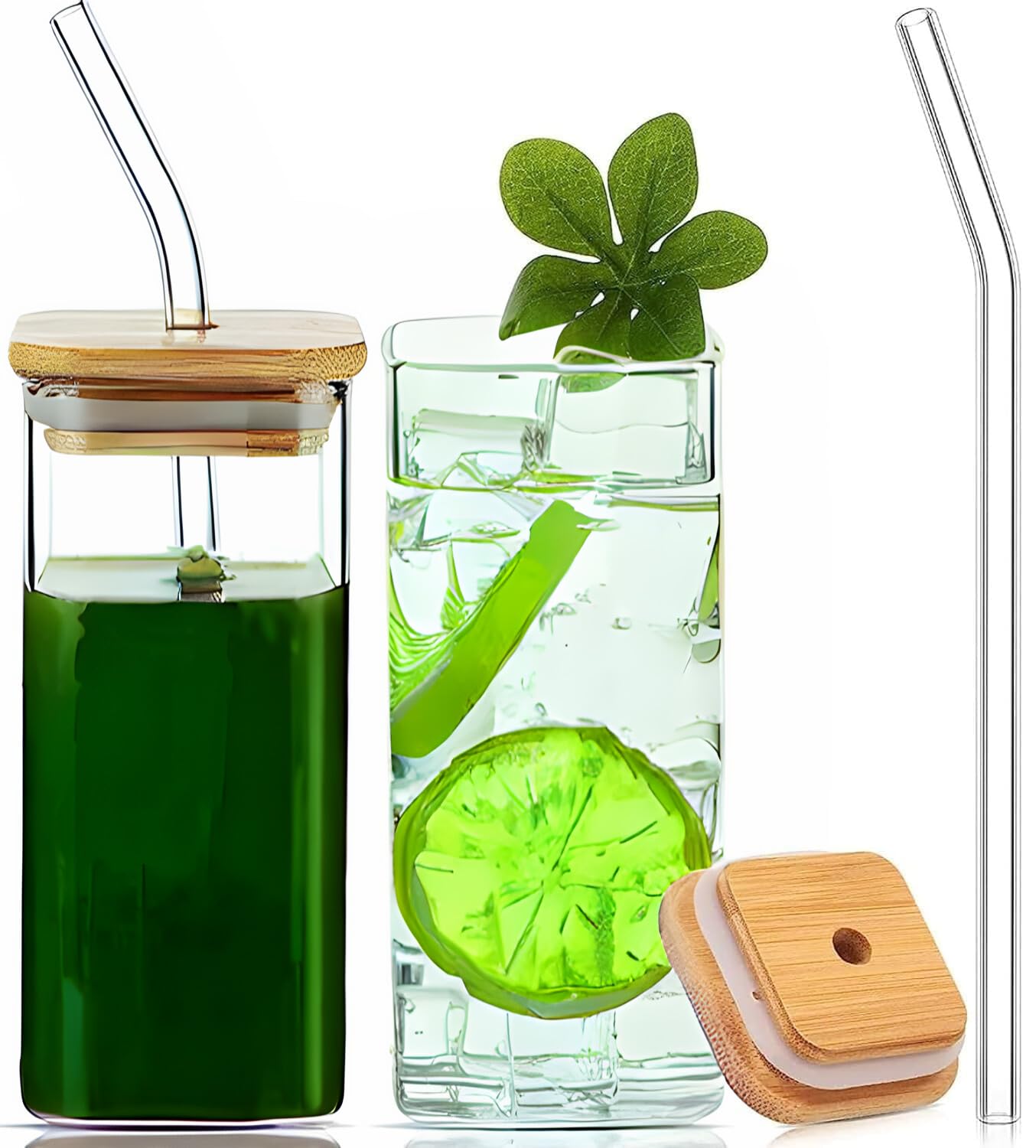 KD ZONE Glass Mason jar Mug Sipper with Airtight Wooden Lid & Glass Straw Used for hot & Cold Drinks, 410 ml (Set of 2) 4