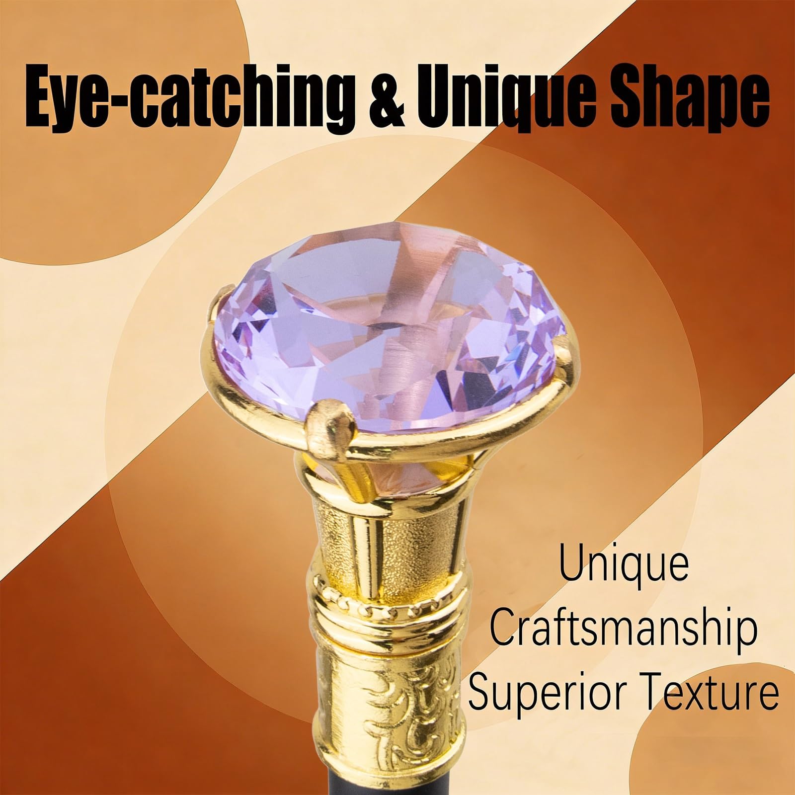 Bastón Dorado Elegante con Piedra Morada Clara, Decorativo de Lujo para Caballero, Cosplay & Eventos Formales 93cm