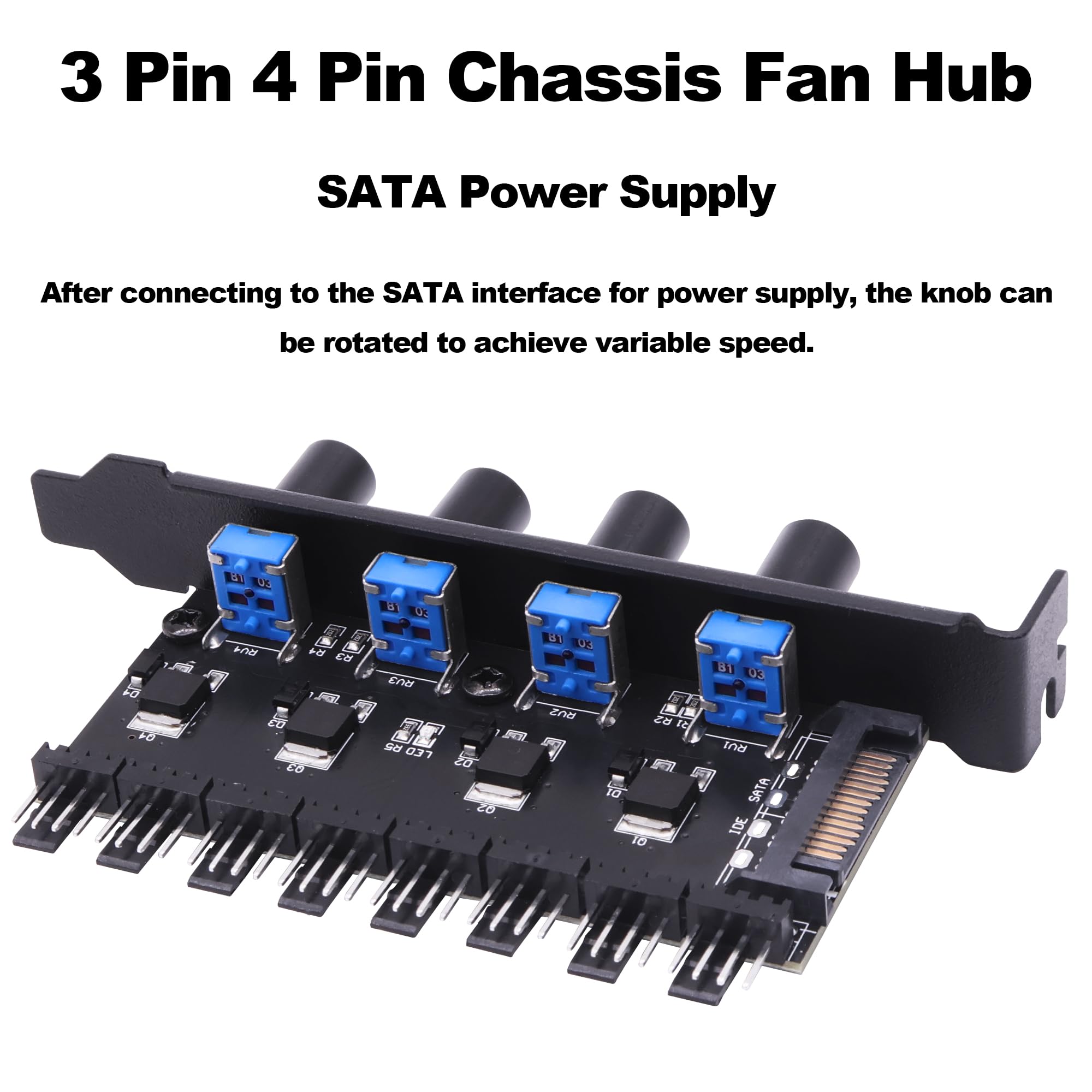 Hub de ventilador de chasis PWM de 3 pines, 4 pines, controlador de velocidad del ventilador de refrigeración, 8 canales, concentrador de ventilador de PC, 15 pines, alimentado por SATA, para
