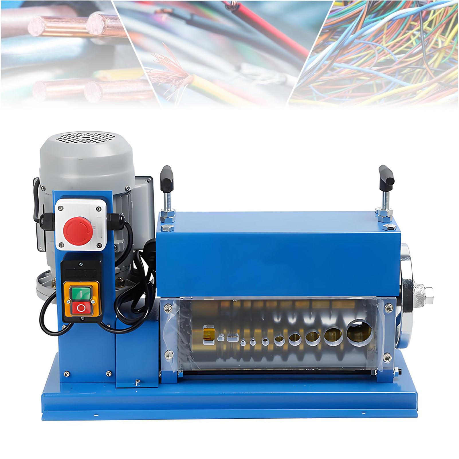 EpyGnom Electric Wire Stripping Machine Cable Stripper 1.5 to 38 mm, 370W Wire Stripper Tool with 11 Channels & 10 Blades, Emergency Stop Button, for Scrap Copper Recycling Blue