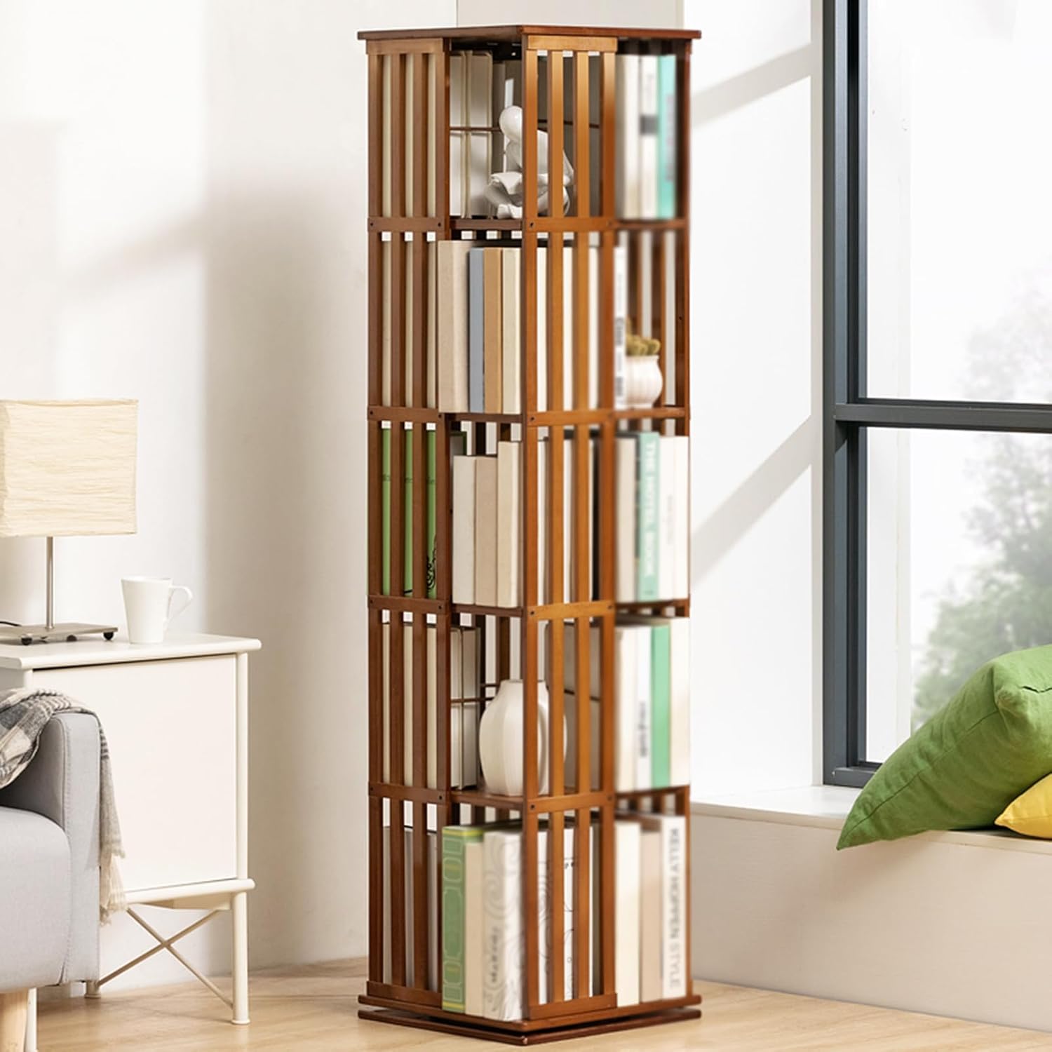Floor Rotating Bookshelf, 360 Rotating Bookshelf, 5 Tier