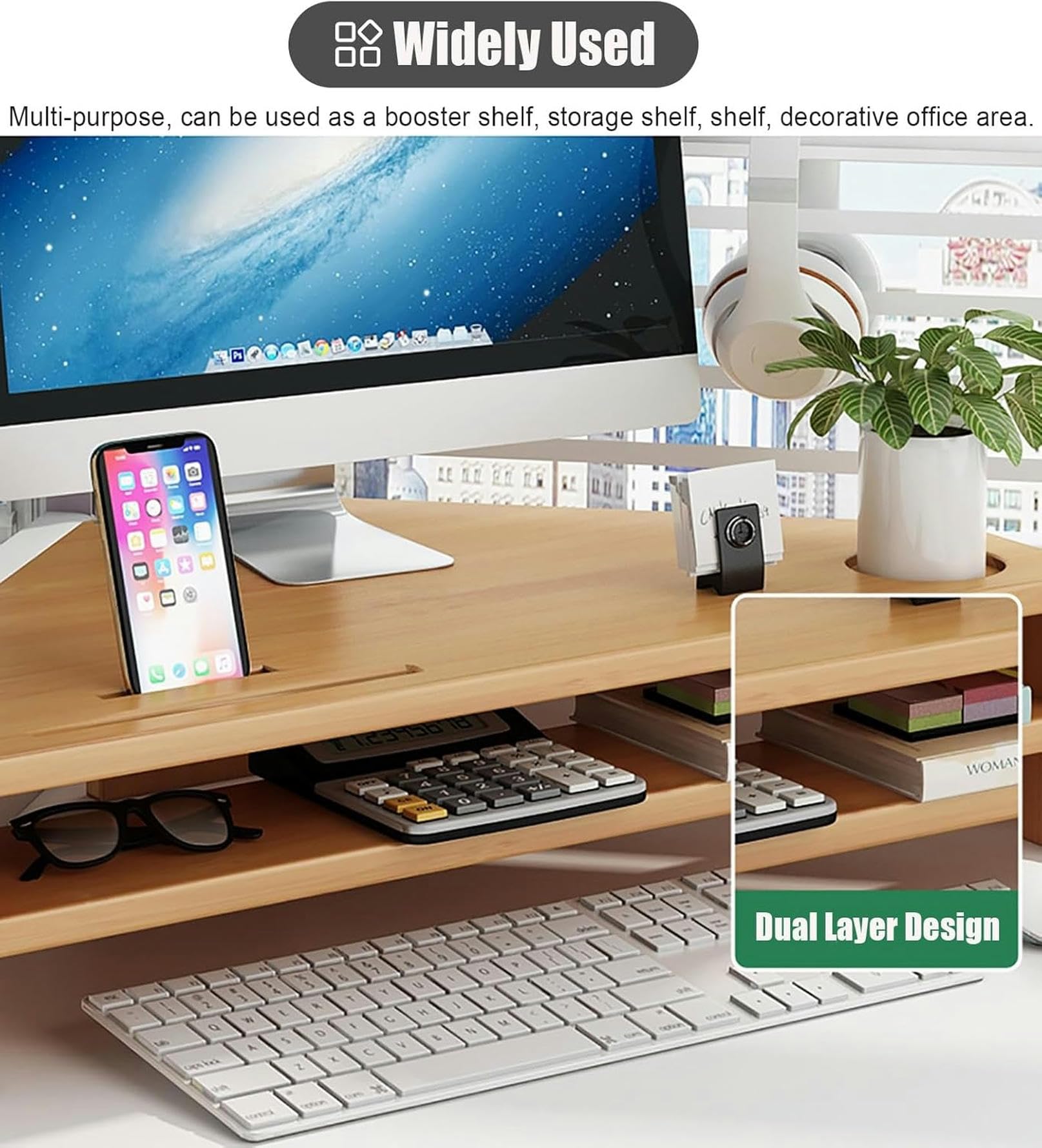 2-poziomowy stojak na narożnik, Oszczędność miejsca Desktop Organizer Półka na telewizor, laptop, drukarkę, ergonomiczny uchwyt komputerowy z regałem do przechowywania biurka domowego, stabilna rama z