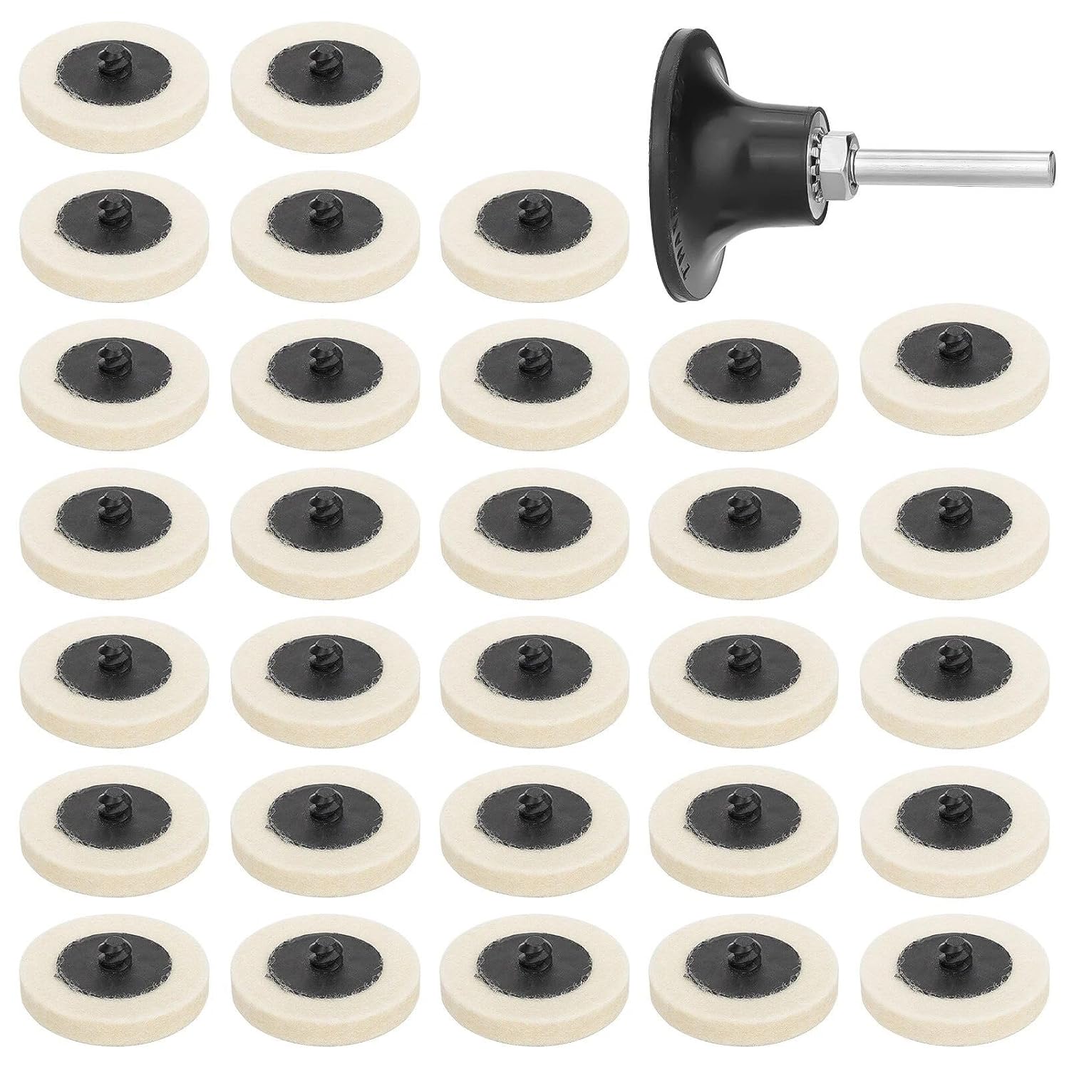 30pcs Compressed Wool Disc Polishing Buffing Pads with 1/4in Shank Sanding Wheels Holder Accessory