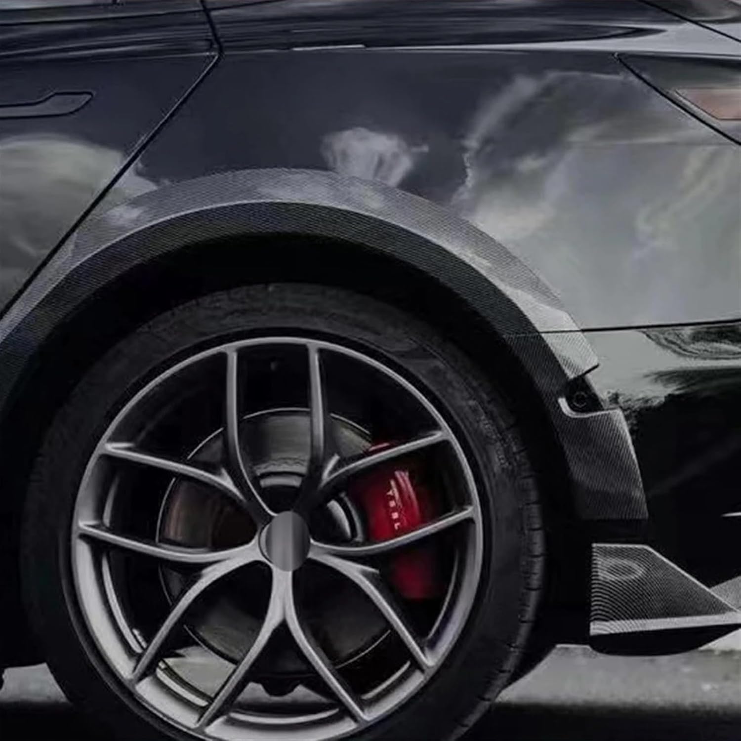 Car Wide Bodykit Fender Flares Arch Wheel Eyebrow Lip Protector Trims 10Pcs/Set Accessories Part Compatible for Tesla Model 3 2019-2023(Carbon Fiber Pattern)