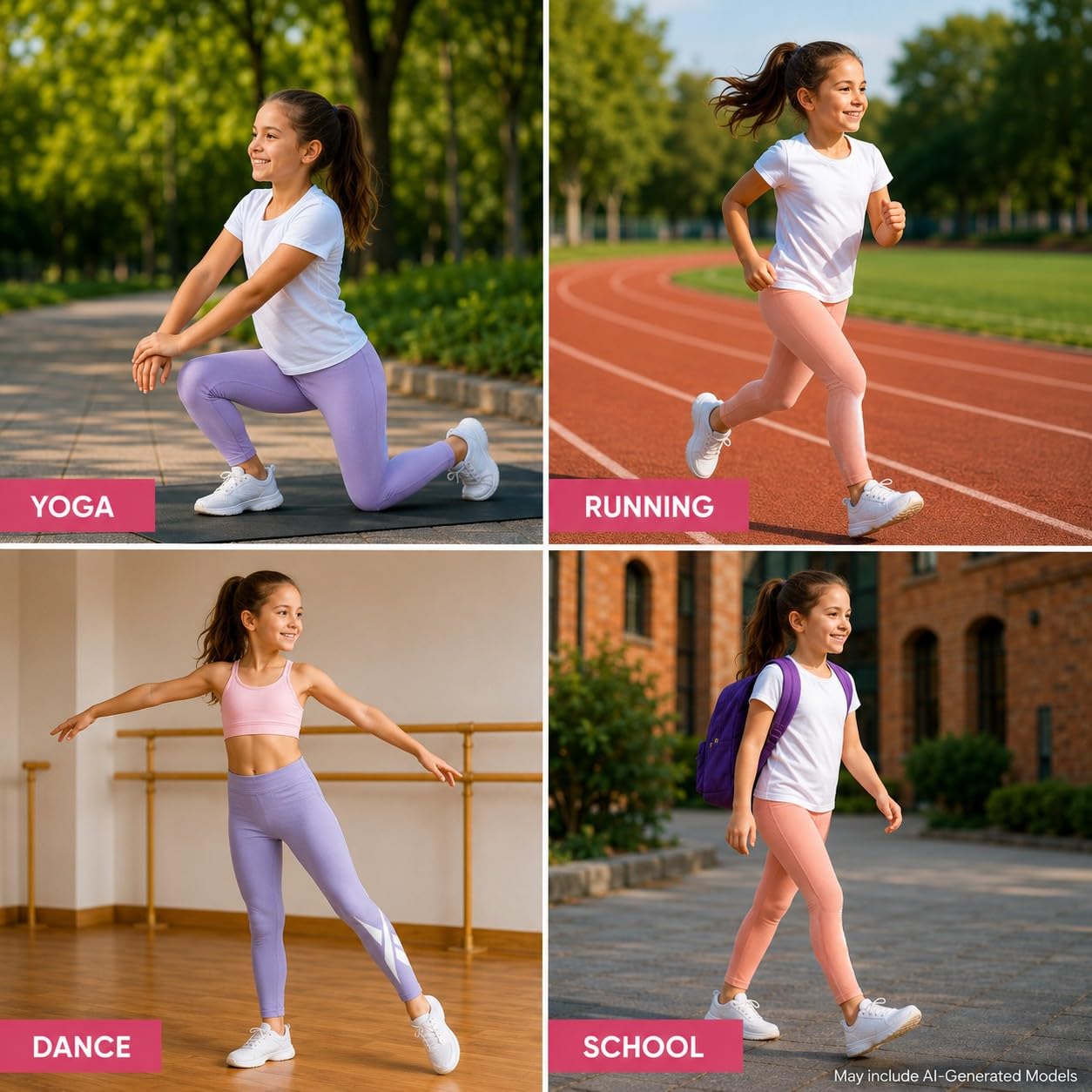 Reebok Leggings da ragazza – Confezione da 2 leggings sportivi in cotone – Pantaloni da yoga per ragazze collant da danza (taglie: 7-12)