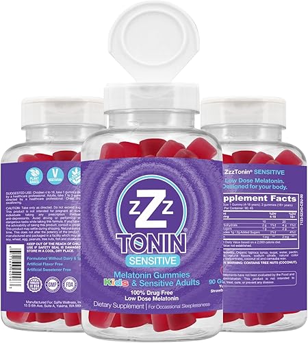 Miniatura 2 de ZZZTONIN Gomitas de melatonina sensible para adultos y niños. 1 mg de melatonina masticable - Melatonina en dosis baja diseñada específicamente para