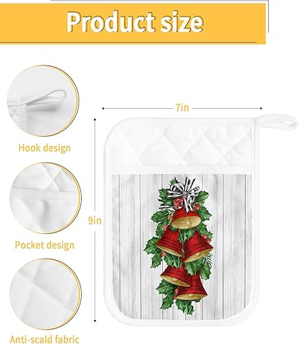 Miniatura 3 de Pine Berry, 2 soportes para ollas para cocina, antideslizante y aislante de calor, juego de agarraderas de tela de toalla con bolsillo, guantes