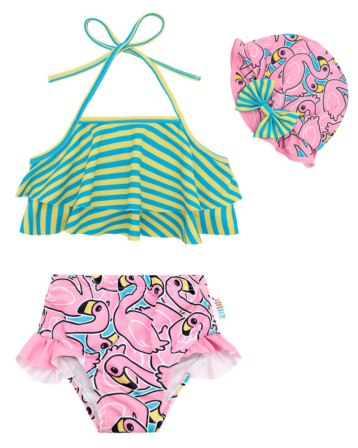 ALVABABY Toddler Girls Two Pieces Swimsuit with Hat,Reusable Toddler Bikini,Infant Bathing Sleeveless