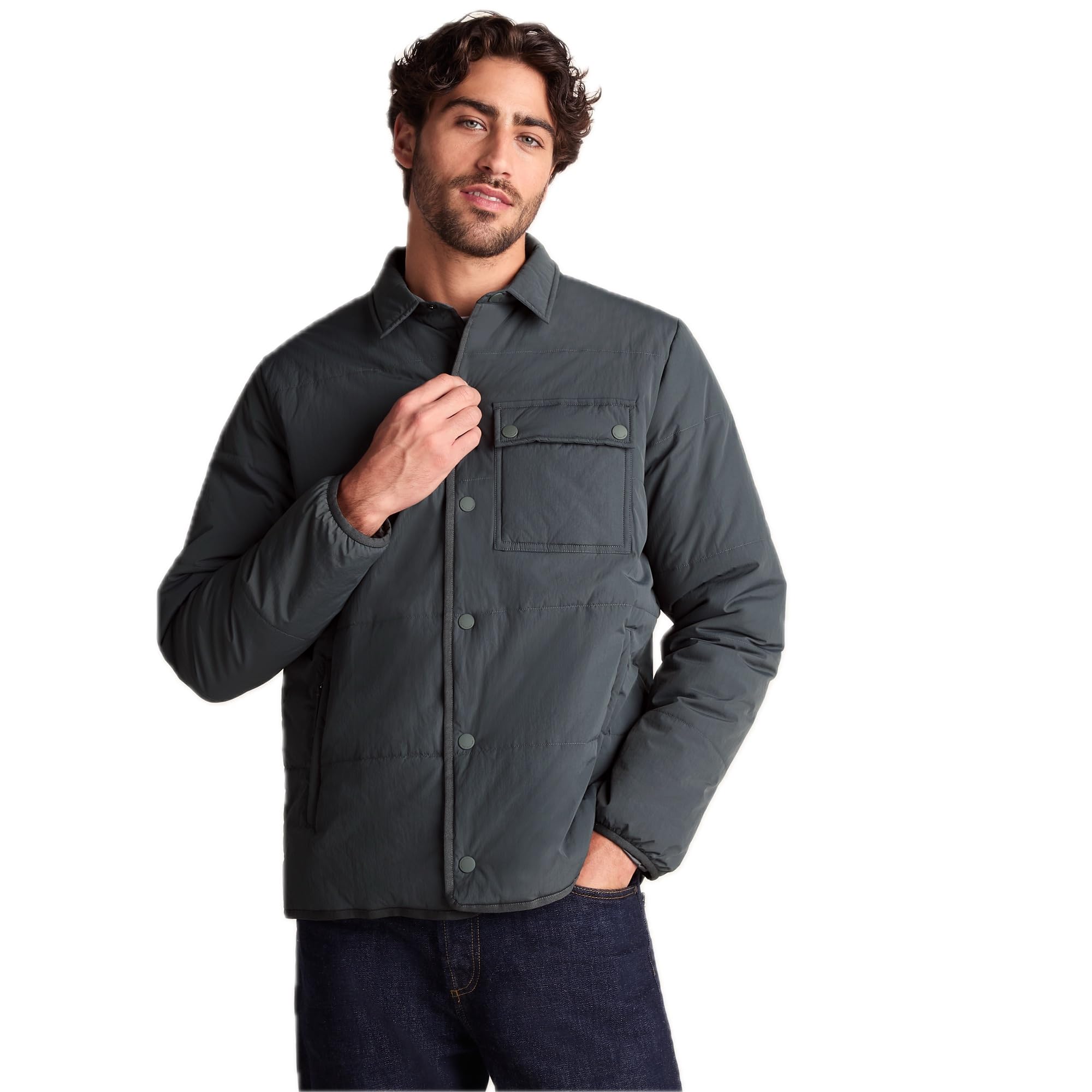 TOG24 Adamson Mens Quilted Shacket, Warm, Wind Resistant, Water Repellent Jacket with Press Studs, DWR Shirt Jacket
