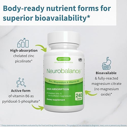 Miniatura 3 de Neurobalance, Suplemento B6 de magnesio de zinc de alta absorción, cerebro, inmune, sueño y recuperación muscular, picolinato de zinc quelado de 24