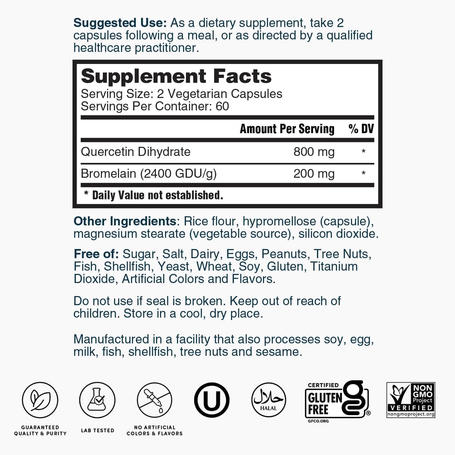 Nature's Lab Quercetin Bromelain - Non GMO, Gluten Free - 120 Capsules