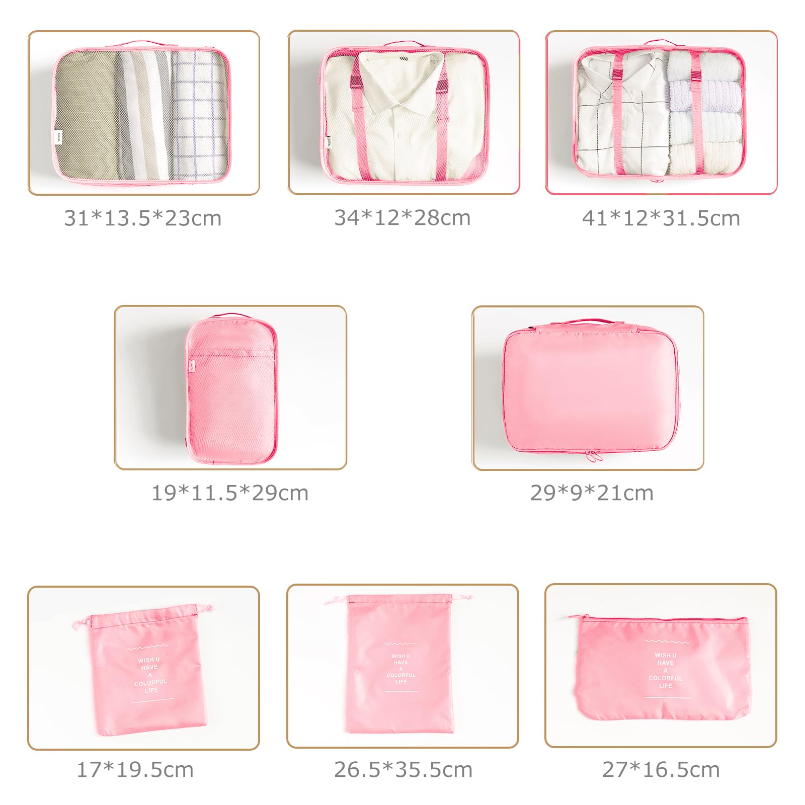 LANSKLBD 6/8 Set Packing Cubes for Suitcases Travel Luggage Packing Organizers,Travel Accessories Essentials Luggage Organizer with Shoe/Tioletry/Laundry Bag (Pink, 8 set) view 3