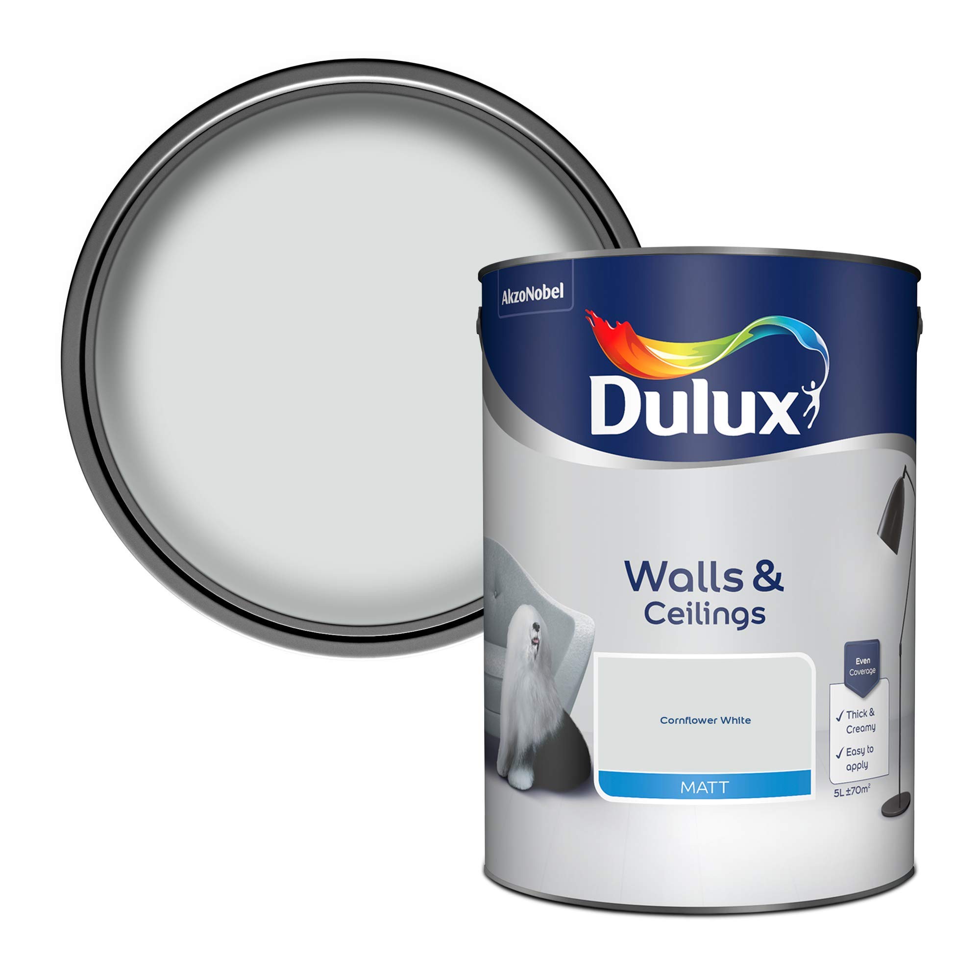 Dulux Walls & Ceilings Matt Emulsion Paint - Cornflower White - 5L