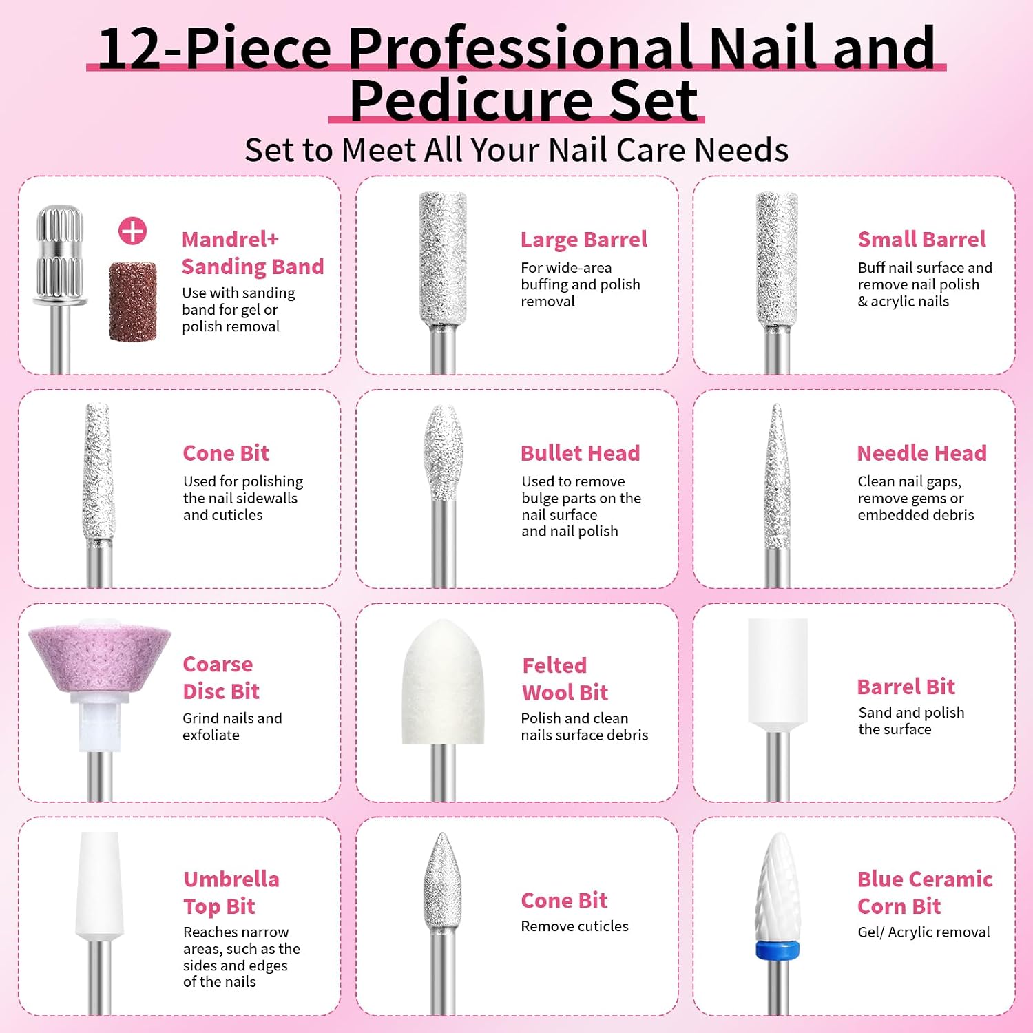 Cordless Nail Drill Electric Nail File Kit Rechargeable Efile Set | 12 Nail Drill Bits 30000RPM LED Display 6-Hour Battery Life No-Lag Polishing Doesn't Overheat Easily Low Noise Low Vibration