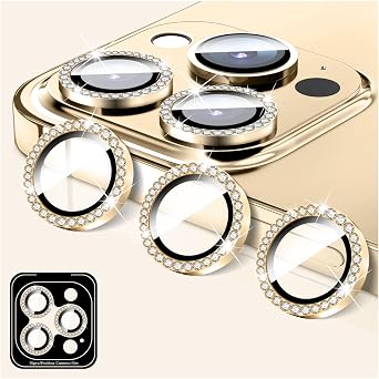 LucBuy Diamond Camera Lens Protector Compatible for iPhone 12 Pro, Sparkling Camera Lens Cover Film Stickers, Tempered Glass Screen Cover, Individual Auto-Align Metal Rings