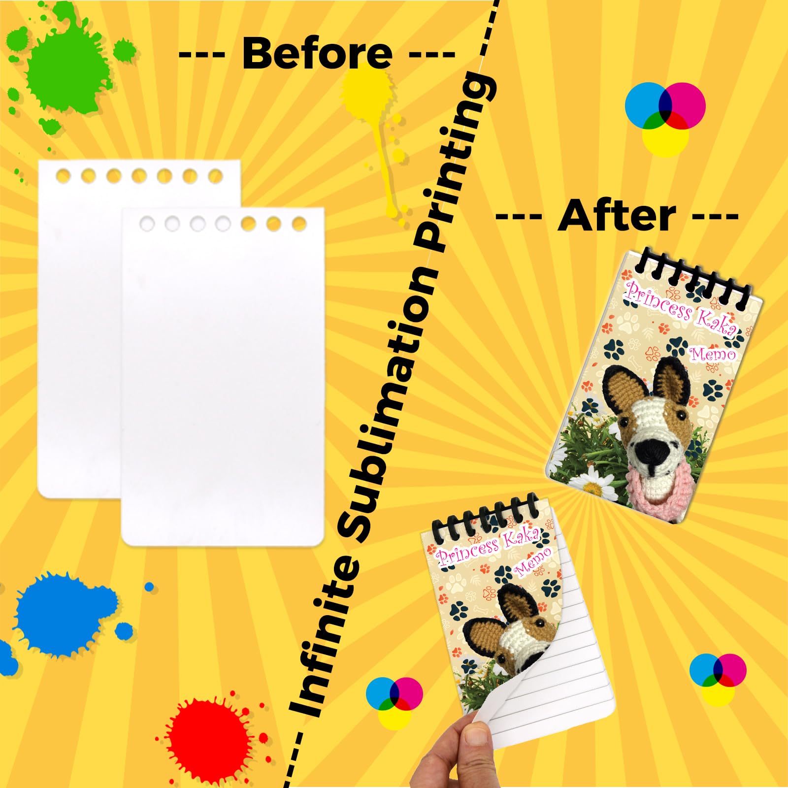 InfiniteSub - Paquete de 6 cuadernos impermeables por sublimación, 7.6 x 12.7 cm, pequeño cuaderno de notas en espiral superior, mini bloc de notas de bolsillo resistente a la intemperie, cubierta y