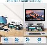 SUPEASY Printer Stand for Desk with Storage, 2-Tier Metal Monitor Stand Riser with Drawer and 2 Pen Holders, Multifunctional Desktop Organizer for Home Office Desk Accessories, Black