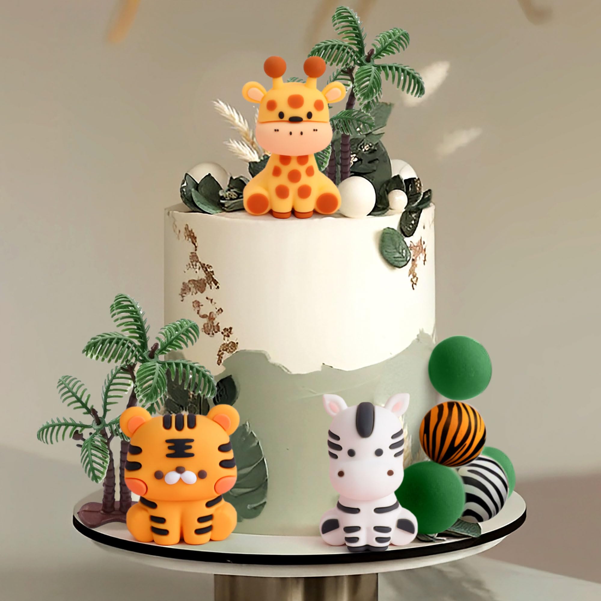 JeVenis Safari Baby Shower Cake Decoration: 3 x Jungle Animal Cake Toppers, 2 x Trees, 9 x Balls - Image 4