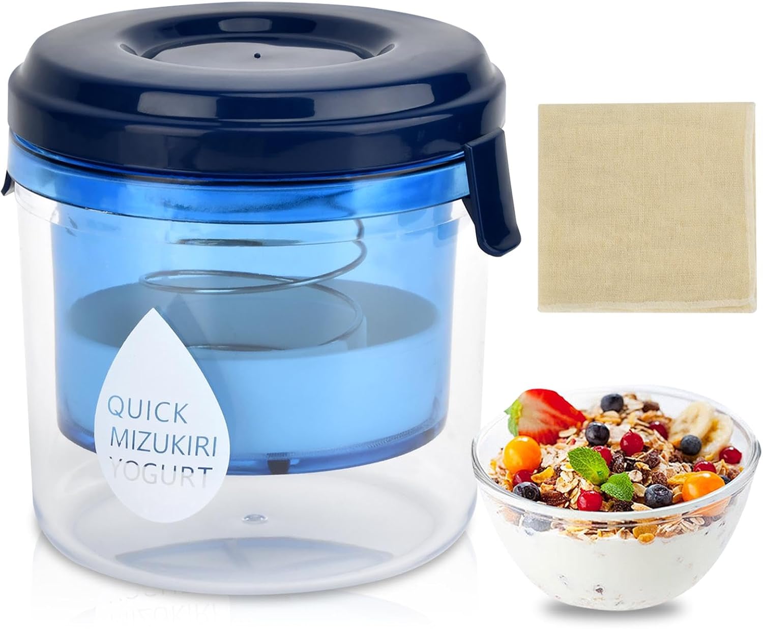 Greek Yogurt Strainer with Lid, Yogurt Filter for Greek-Yogurt Making – 450g Capacity, 2-Step Filtration with Press System, Easy to Clean Mesh Strainer
