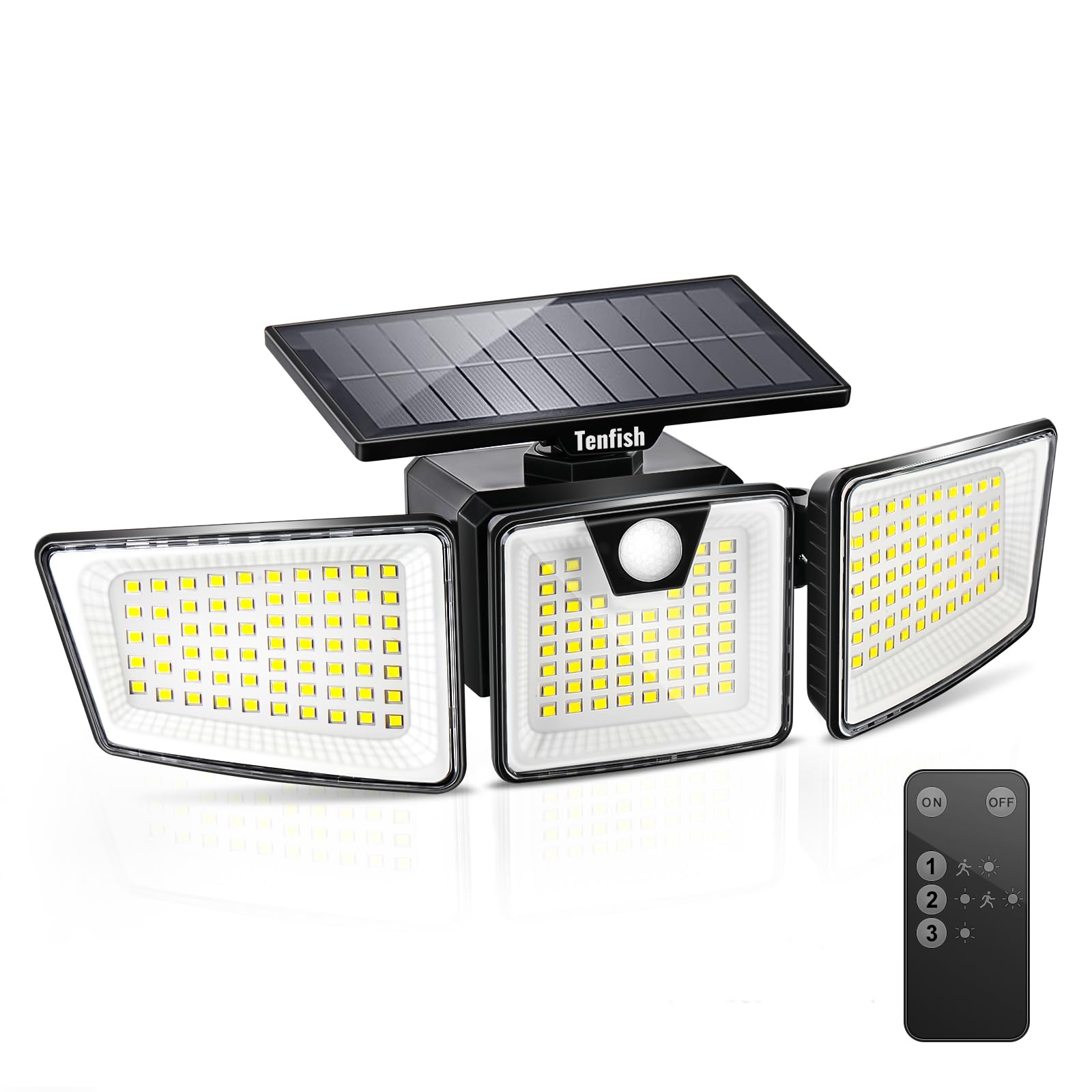 TENFISH Solar Outdoor Lights with 3 Modes Remote Control, IP65 Waterproof Super Bright LED Security Lights Motion Sensor Flood Wall Lights (1 Pack)