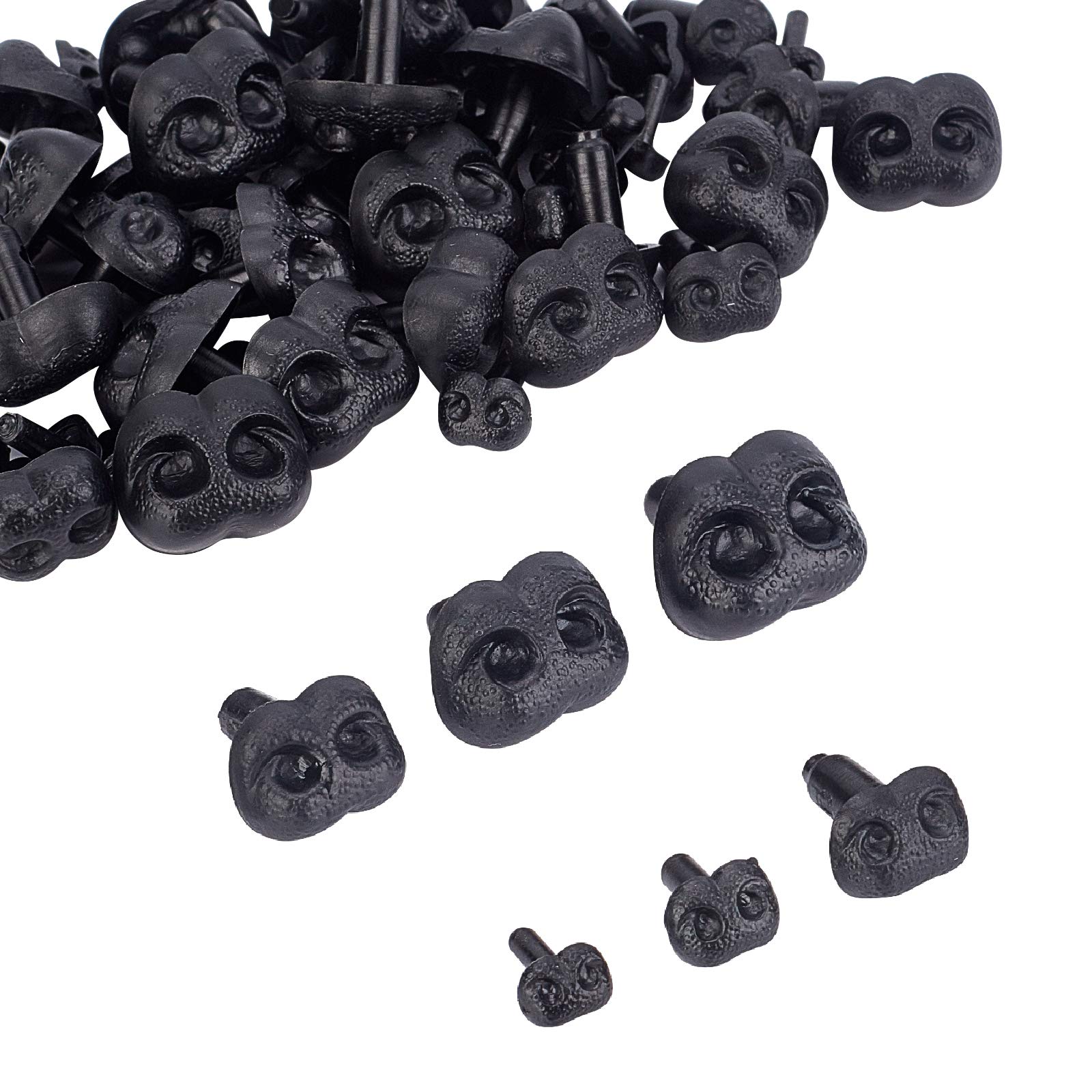 AHANDMAKER Black Plastic Noses, 60 Pcs 6 Sizes Plastic Safety Noses Craft Nose Teddy Bear Noses for Puppy Doll Stuffed Animal Toy for DIY Doll Toys Puppet Plush Animal Making