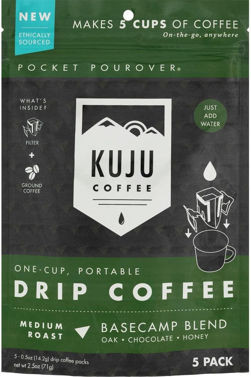 Kuju CoffeePocket PourOver Coffee - 5-Pack Basecamp Blend (Medium Roast), One Size